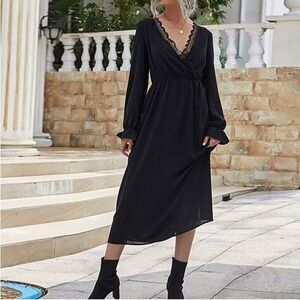 Lace trim V neck dress.  NWT